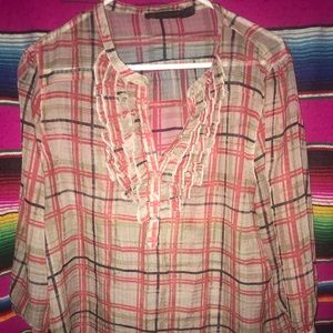 The Limited- Outback Red Sheer Plaid Shirt